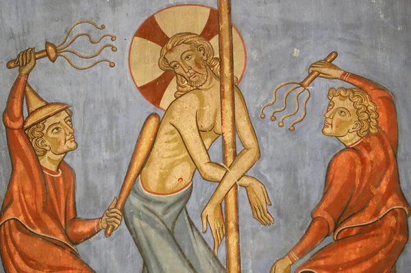 Saint Pierre Jeunen Protestanttinen Kirkko Kristuksen Intohimo Kristuksen Nylkeminen Fresco — kuvapankkivalokuva