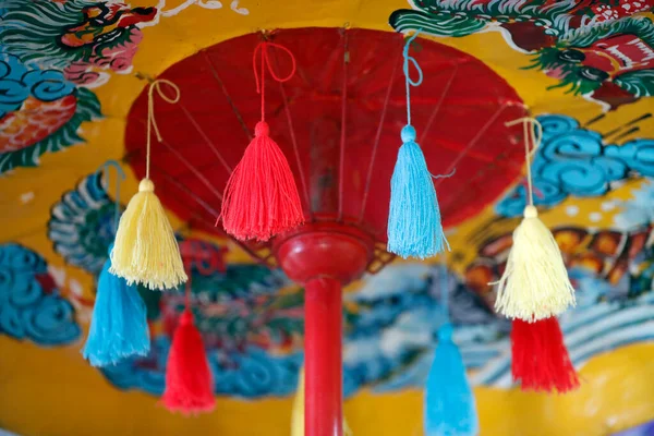 Regenschirm Und Dekoration Cao Dai Tempel Phu Quoc Vietnam — Stockfoto