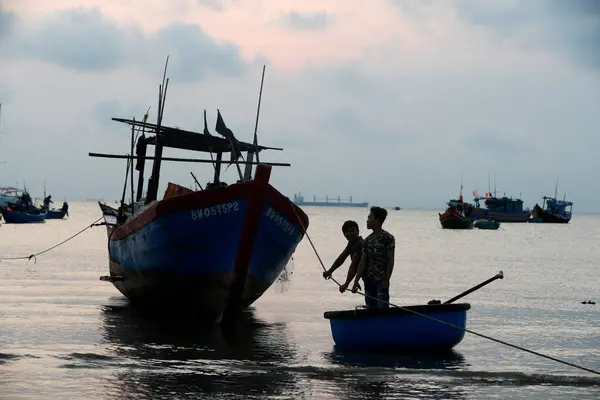 Baie Hang Dua Bateaux Pêche Lever Soleil Vung Tau Viêt — Photo