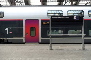 SNCF tarafından işletilen TGV (Yüksek Hız Treni). Gare de Lyon. Paris mi? Fransa.