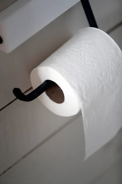 Tuvalet Kağıdı Banyoda Asılı Haddelenmiş — Stok fotoğraf