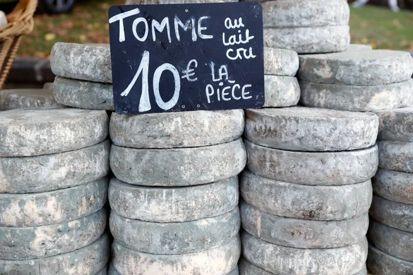 French Cheese Tomme Savoie Market Stall Royalty Free Stock Photos