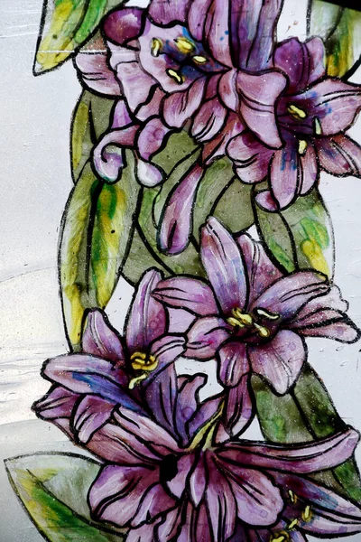 Almudena Kathedrale Bleiglasfenster Blumen — Stockfoto