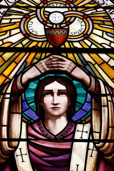 Kostel Pothina Skleněné Okno Svatý Jan Evangelista — Stock fotografie