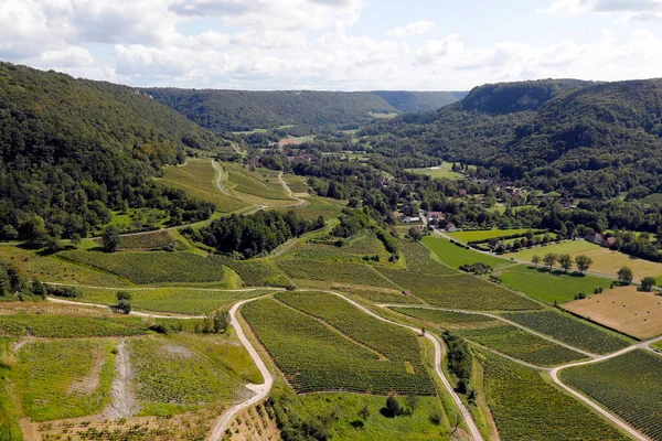 Landschap Wijngaarden Wijnbouwgebied Van Chateau Chalon Vakgroep Jura — Stockfoto