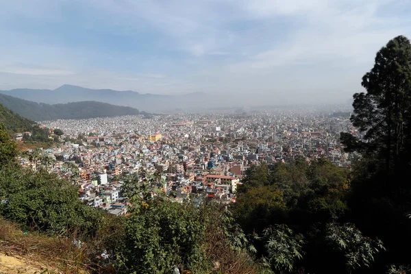 Panoramautsikt Över Den Dammiga Kathmandu Huvudstaden Nepal — Stockfoto