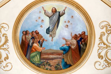 Saint-Jean de Bosco Kilisesi. Duvar resmi. Bons en Chablais. Fransa. 