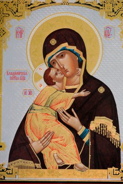 Vyshgorod Icon of the Mother of God : a medieval Byzantine icon of the Virgin and Child.  France. 