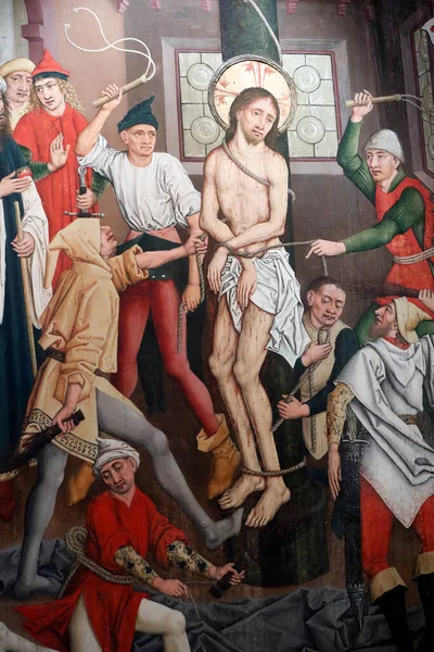 Saint Pierre Vieux Catholic Church Christ His Passion Flagellation Painting — стокове фото