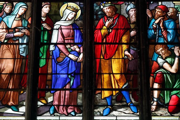 Saint Nizier Church Stained Glass Window Saint Elisabeth Miracle Roses — Stok fotoğraf