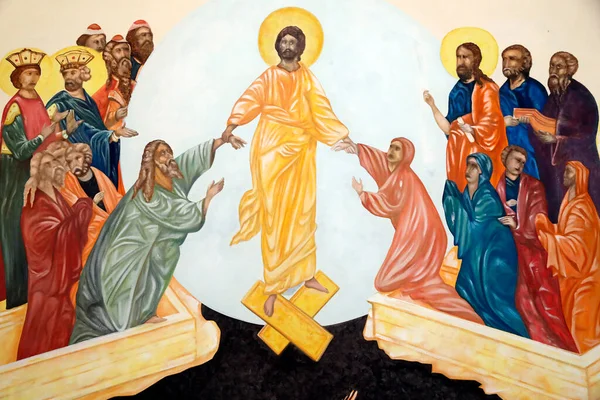 Anastaasi Pyhä Ylösnousemus Maalausta Saint Jean Boscon Kirkko Seinämaalaus Bons — kuvapankkivalokuva