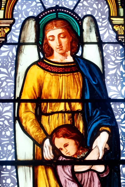 Saint Jean Bosco Kyrkan Fönster Målat Glas Skyddsängel Bons Chablais — Stockfoto