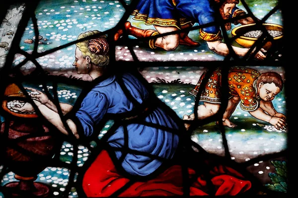 Saint Etienne Mont Church Stained Glass Window Mana Symbol Eucharist — стокове фото
