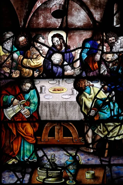 Saint Etienne Mont Church Stained Glass Window Christian Passover Paris — стоковое фото