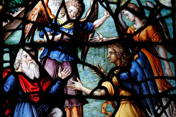 Saint Etienne Mont Kirche Bleiglasfenster Die Eiche Von Moreh Abraham — Stockfoto