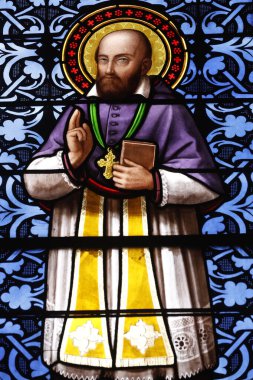  Aziz Francis de Sales. Lekeli cam pencere. Ferney Voltaire. Fransa. 