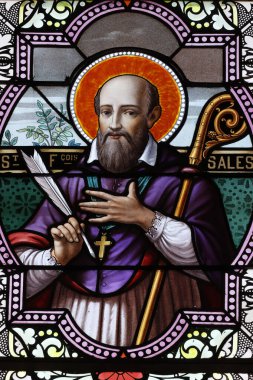  Aziz Francis de Sales. Lekeli cam pencere. Combloux. Fransa. 