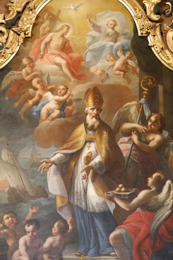 St. Nicolas de Veroce kilisesi. Myra piskoposu Aziz Nicolas. Resim yapmak. Fransa.