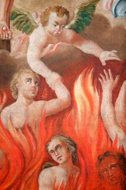 Saint-Nicolas de Veroce kilisesi. Son karar: Cehennem. Resim yapmak. Fransa.