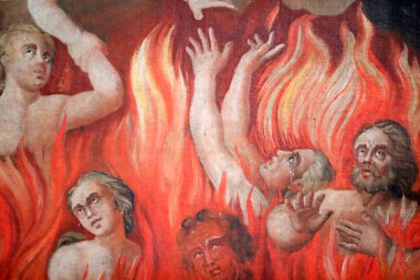 Saint-Nicolas de Veroce kilisesi. Son karar: Cehennem. Resim yapmak. Fransa.