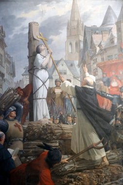 The Pantheon is the burial place for many famous French people.  Joan of Arc's Death at the Stake.  painting by Jules-Eugene Lenepveu (1819-1898).  Paris. France. 