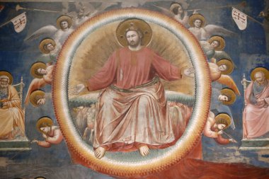 Scrovegni Şapeli. Giotto 'dan Fresco, 14. yüzyıl. Son Hüküm. Yargıç olarak Chist. Padua. İtalya. 