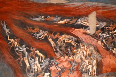 Scrovegni Şapeli. Giotto 'dan Fresco, 14. yüzyıl. Son Hüküm. Çıplak insanların işkenceleri. Padua. İtalya. 