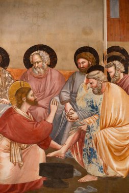 Scrovegni Şapeli. Giotto 'dan Fresco, 14. yüzyıl. Kutsal Perşembe. Ayakların yıkanması. İsa ve havariler. Padua. İtalya. 
