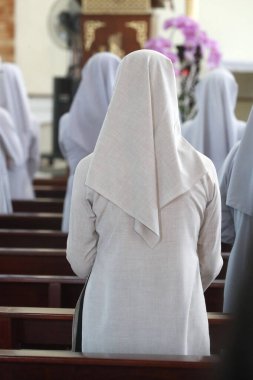 Mary Kilisesi 'nin Fransisken Misyonerleri. Katolik ayini. Fransisken kardeşler. Ho Chi Minh Şehri. Vietnam. 