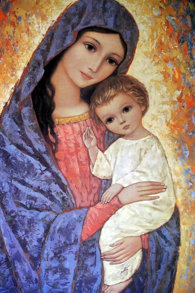 Visitation Monastery Virgin Mary Infant Jesus Painting Marclaz France — стоковое фото