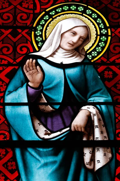 Saint Anne Var Mor Till Mary Fönster Målat Glas Ferney — Stockfoto
