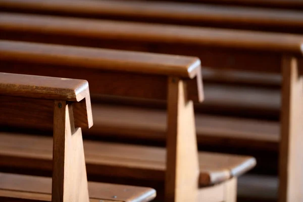 Empty Church Wooden Benches Combloux France — стоковое фото