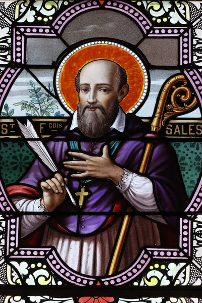  Aziz Francis de Sales. Lekeli cam pencere. Combloux. Fransa. 