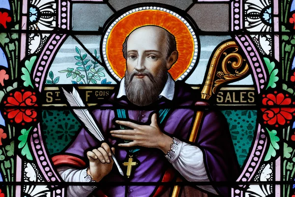  Aziz Francis de Sales. Lekeli cam pencere. Combloux. Fransa. 