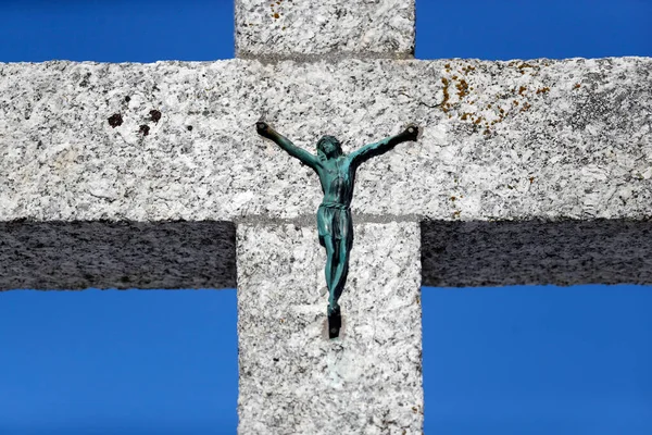 Jesucristo Calvario Contra Cielo Azul Megeve Francia —  Fotos de Stock