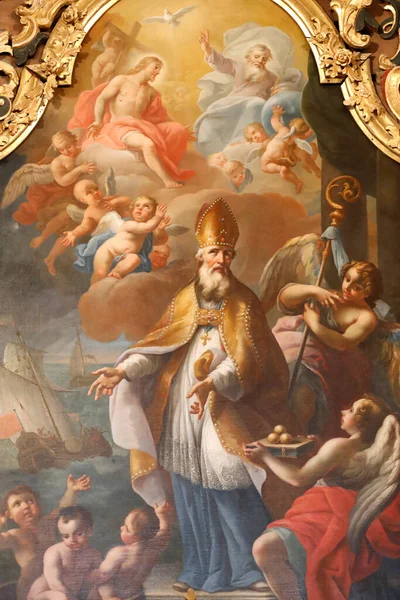 St. Nicolas de Veroce kilisesi. Myra piskoposu Aziz Nicolas. Resim yapmak. Fransa.