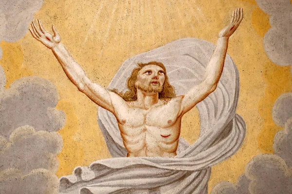 Saint Nicolas Veroce Church Ascension Jesus Heaven Painting France — стоковое фото