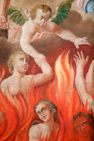 Saint-Nicolas de Veroce kilisesi. Son karar: Cehennem. Resim yapmak. Fransa.