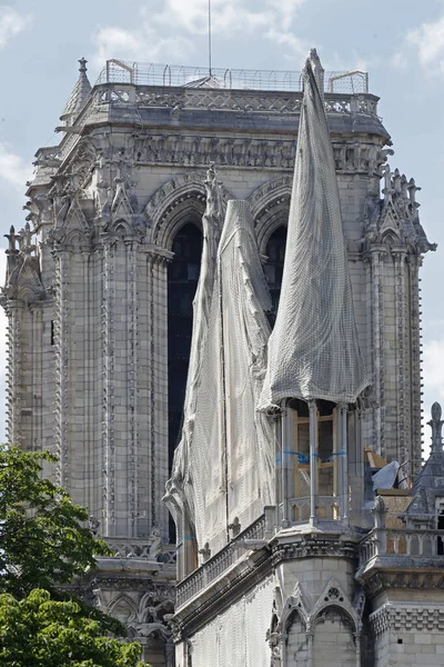Katedra Notre Dame Paris Pożarze Prace Konsolidacyjne Francja — Zdjęcie stockowe