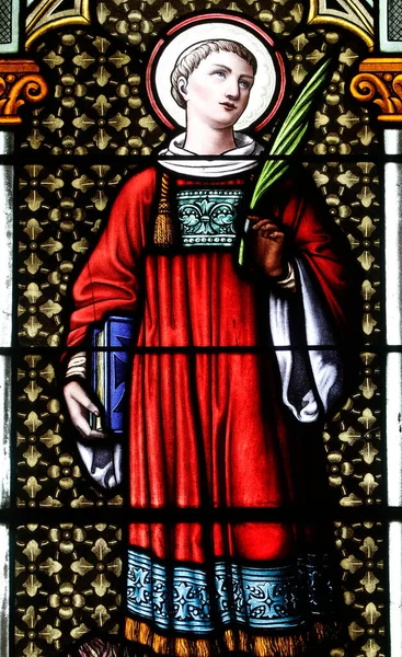 Notre Dame Bellecombe Church Stained Glass Window Saint Lawrence Notre — Stock Fotó