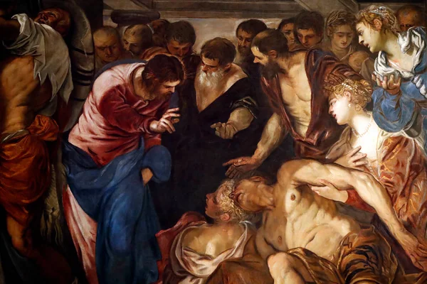 San Rocco Katolik Kilisesi. İsa, Le Tintoret 'in Capernaum' unda felci iyileştiriyor. Venedik. İtalya. 