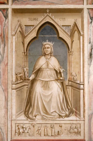 Scrovegni Chapel Fresco Giotto Century Virtue Justice Padua Italy — Stock Photo, Image