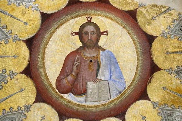 Padua Baptistery Ceilling Frescoes 14Th Century Giusto Menabuoi Blessing Christ — Foto de Stock