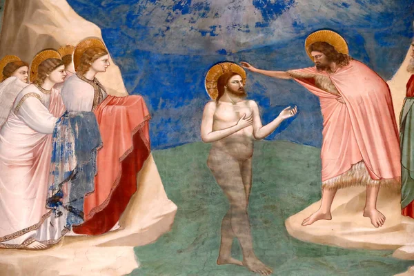 Scrovegni Kápolna Fresco Giotto Század Krisztus Keresztelője Padova Vagyok Olaszország — Stock Fotó
