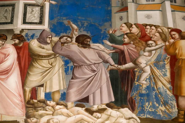 Die Scrovegni Kapelle Fresko Von Giotto Jahrhundert Das Abschlachten Der — Stockfoto