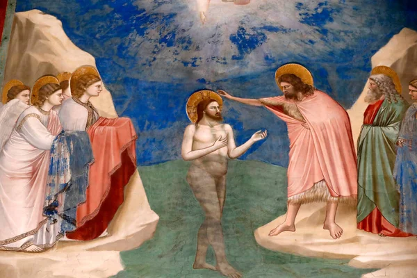 Scrovegni Kapellet Fresco Giotto 1400 Tallet Døperen Kristus Padova Italia – stockfoto