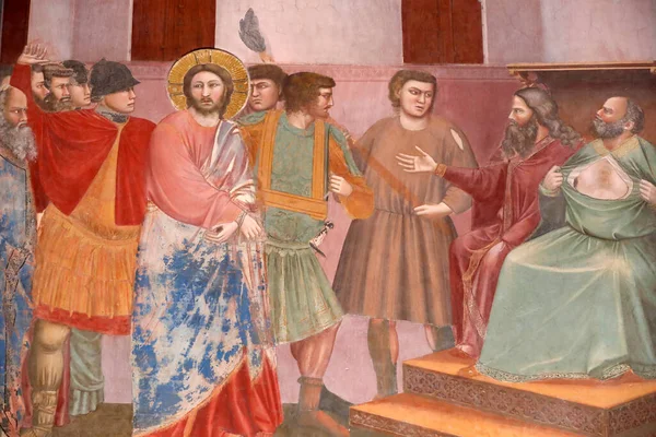 Capilla Scrovegni Fresco Giotto Siglo Xiv Jesucristo Ante Anás Caifás — Foto de Stock