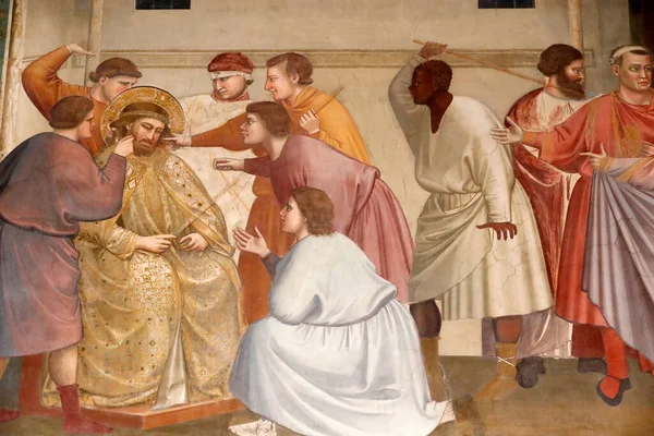 Scrovegni Chapel Fresco Giotto Century Mocking Jesus Padua Italy — ストック写真