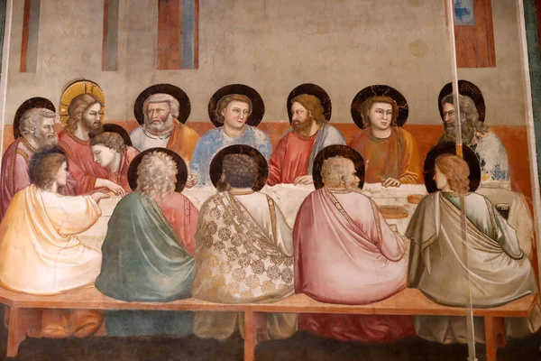 Kaplica Scrovegni Fresco Giotto Xiv Wiek Ostatnia Wieczerza Jezus Apostołowie — Zdjęcie stockowe