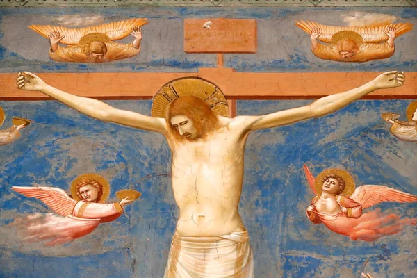 Scrovegni Kapellet Fresco Giotto 1400 Tallet Korsfestelsen Jesus Korset Padova – stockfoto